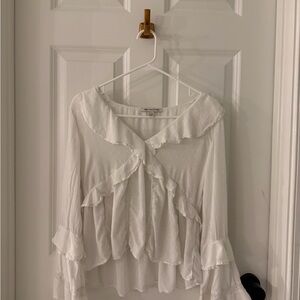 American E White Ruffled Women's Top